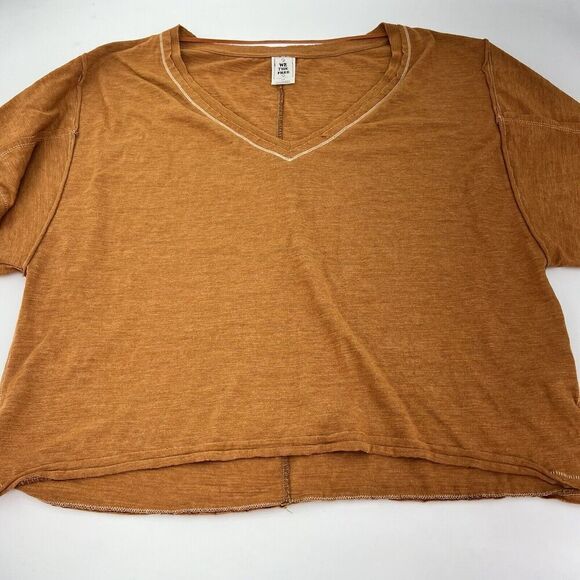 Free People Burnt Orange Short Sleeve Shirt Size Small Oversized - Picture 1 of 3